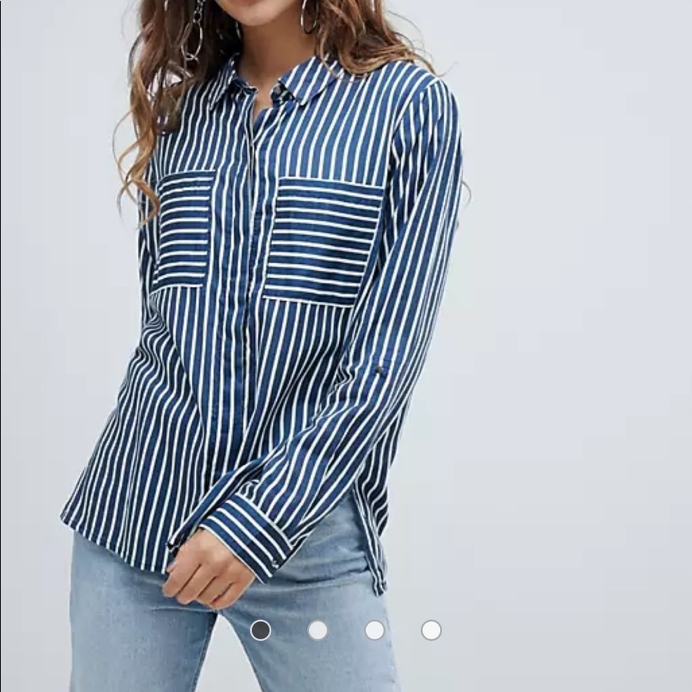 Striped button up with double pockets